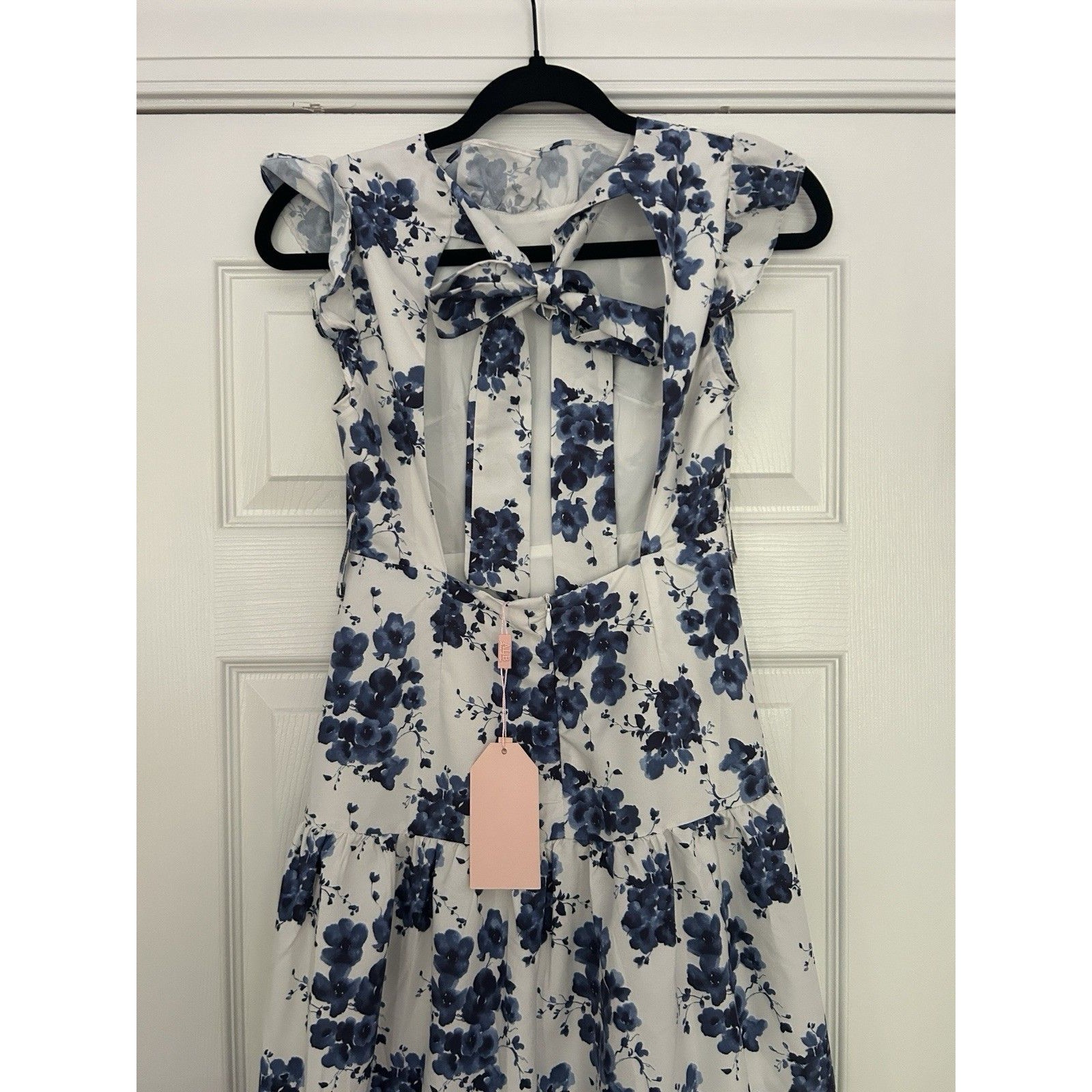 Anne Louise Boutique Women’s Size 6 Blue White Gardenia Floral Print Midi Dress — image 3 of 8